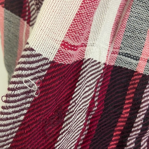 LOFT Red White Plaid Pom Pom Infinity Wrap Scarf - Picture 4 of 12